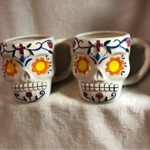 Dia de los Muertos Day of the Dead sugar skull coffee mugs -set of 2 - Picture 8 of 9